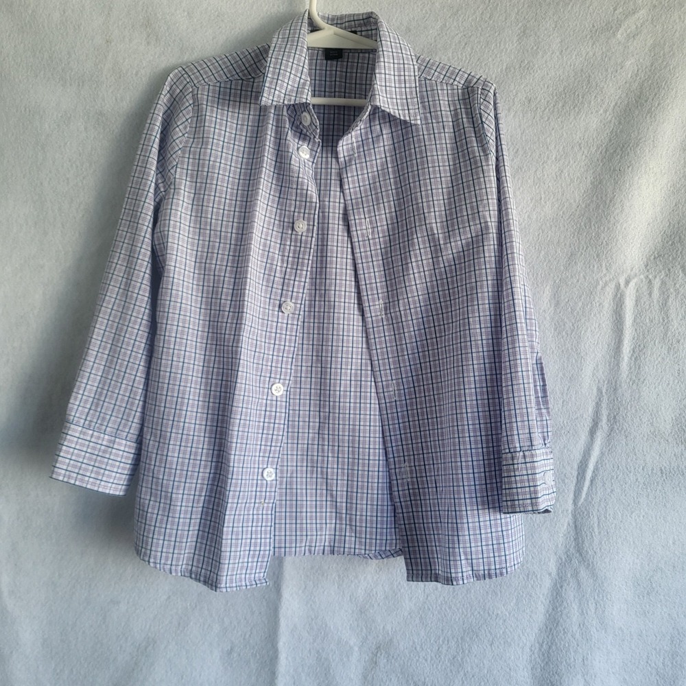 boys george size 4 white‎ plaid button down purple navy